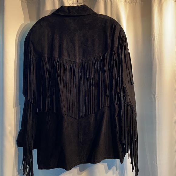 Vintage Black Leather Suede Fringed Jacket, Size L - Picture 3 of 8